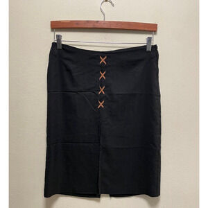 Vintage Juniors Midi Skirt Size 9 Black Lace Up Slit Stretch Grunge 90s Y2K READ